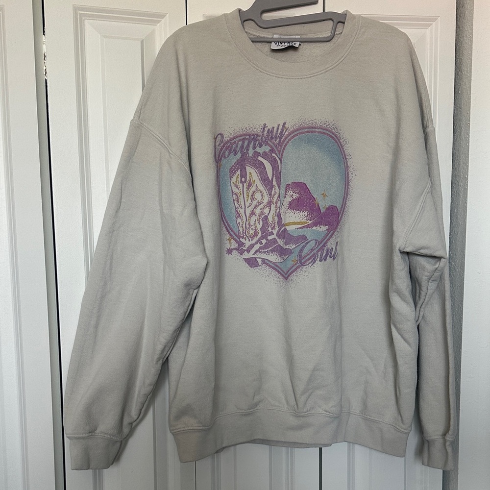 Country Girl Oversized Vintage Cream Sweatshirt
